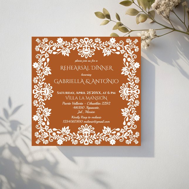 Talavera terrakotta mexikansk bröllopsrepetition m inbjudningar (Talavera terracotta folk art Mexican wedding rehearsal dinner party Invitation cards template)