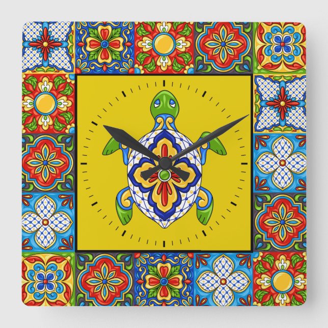 Talavera Tiles BILDER Clock Fyrkantig Klocka (Framsida)