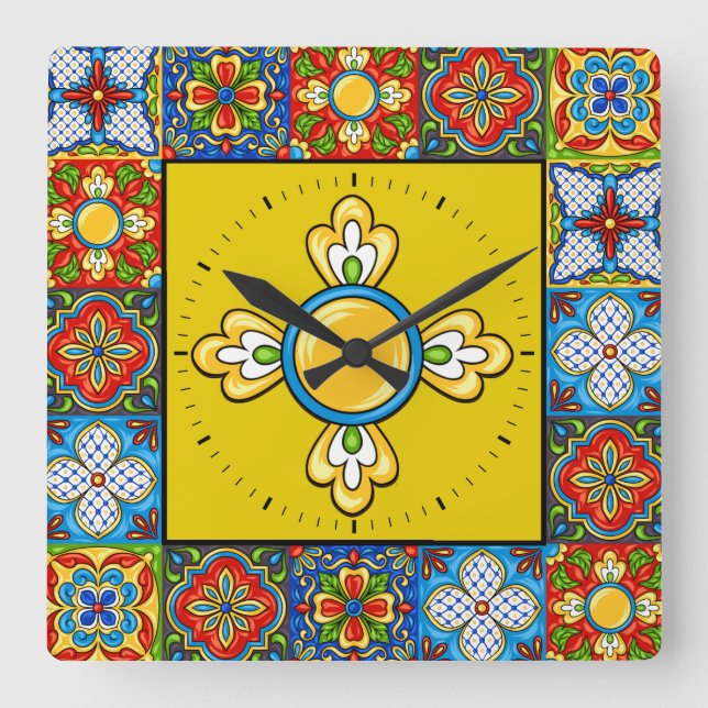 Talavera Tiles BILDER Clock Fyrkantig Klocka (Framsida)