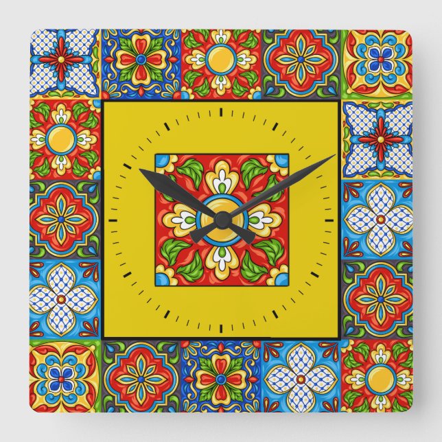 Talavera Tiles BILDER Clock Fyrkantig Klocka (Framsida)