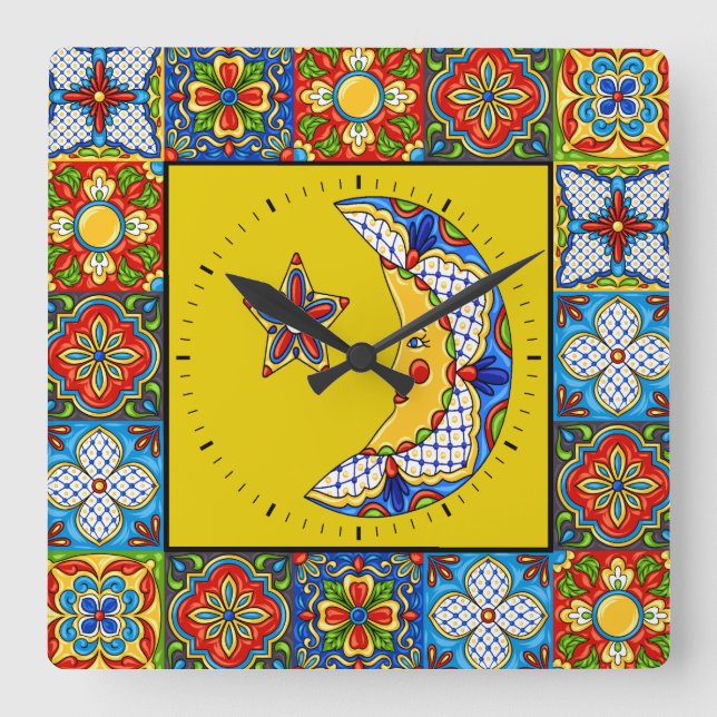 Talavera Tiles BILDER Clock Fyrkantig Klocka (Framsida)