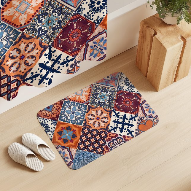 Talavera Tles Orange Sky Navy Blue Burgundy Red Badrumsmatta (Skapare uppladdad)
