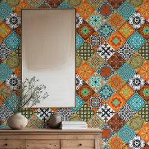 Talavera Tles Turkos Teal Orange Svart Vit