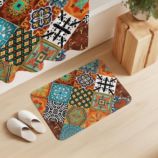 Talavera Tles Turkos Teal Orange Svart Vit  Badrumsmatta (Skapare uppladdad)