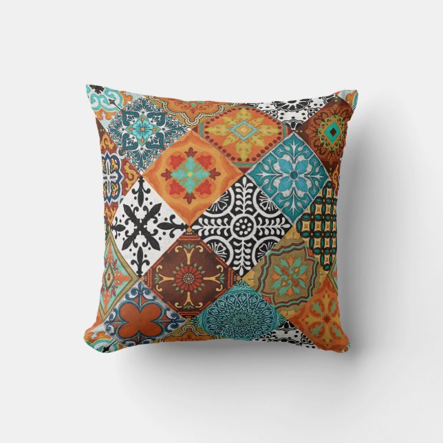 Talavera Tles Turquoise Teal Orange Black White Kudde (Framsida)