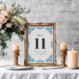 Talavera Turkos Minimalistisk Spansk Bröllopsdekor Bordsnummer