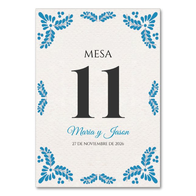 Talavera Turquoise Minimalist Spanish Wedding Bordsnummer (Framsidan)