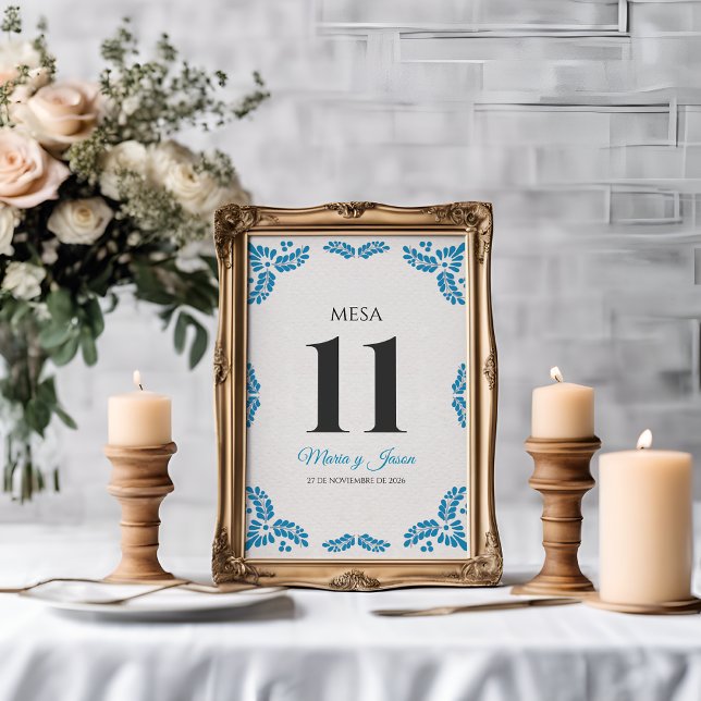 Talavera Turquoise Minimalist Spanish Wedding Bordsnummer (Talavera Turquoise Minimalist Spanish Wedding Table Number)