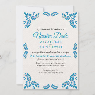 Talavera Turquoise Minimalist Spanish Wedding Inbjudningar