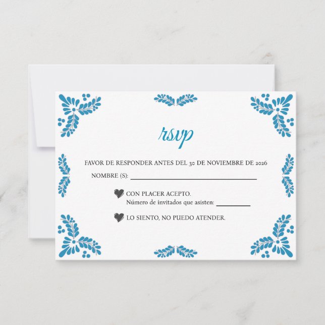 Talavera Turquoise Minimalist Spanish Wedding OSA Kort (Framsida)