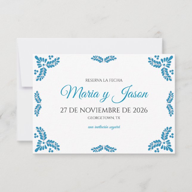 Talavera Turquoise Minimalist Spanish Wedding Spara Datumet (Framsida)