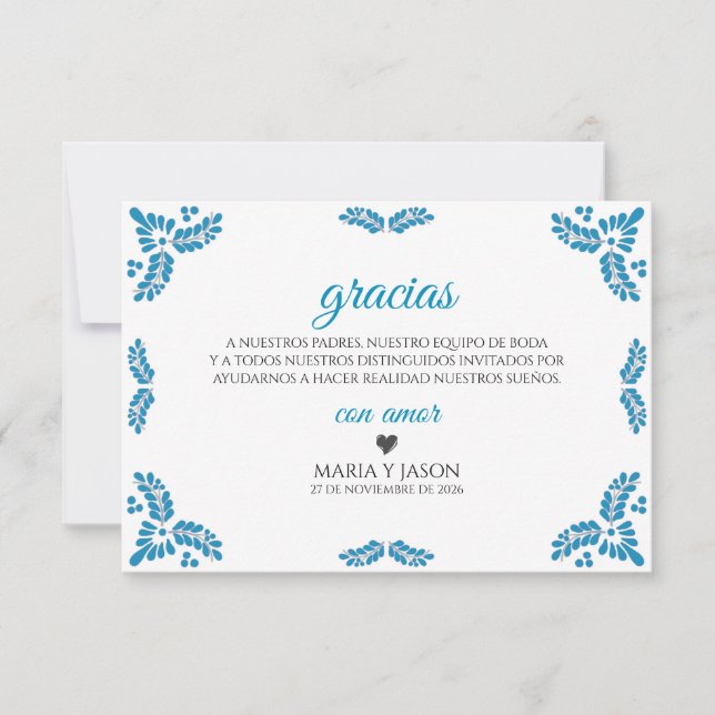 Talavera Turquoise Minimalist Spanish Wedding Tack Kort (Framsida)