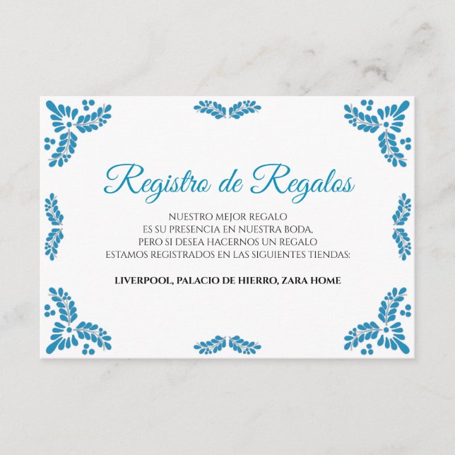 Talavera Turquoise Minimalist Spanish Wedding Tilläggskort (Framsida)