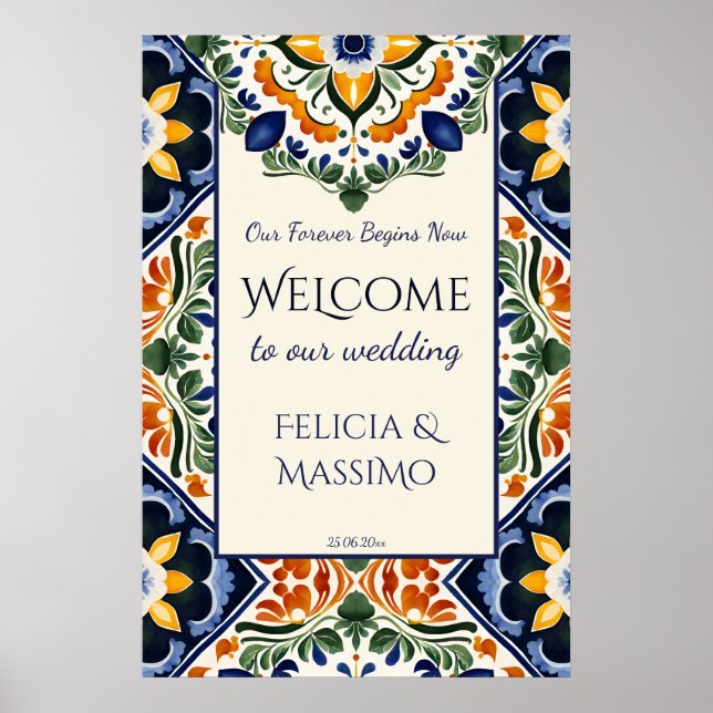 Talavera vintage mexikansk bröllops välkomstskylt poster (Framsidan)