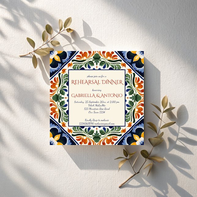 Talavera vintage Mexikansk repetitionsmiddag Inbjudningar (Talavera vintage Mexican themed wedding rehearsal dinner Invitation cards template instant download)