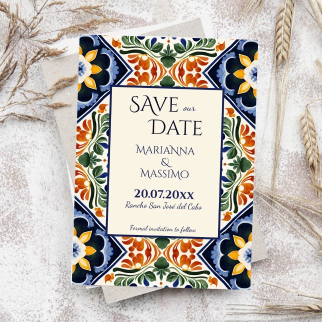 Talavera vintage mexikanskt bröllop  spara datumet (Talavera vintage Mexican hacienda wedding Save The Date invitations template instant download)