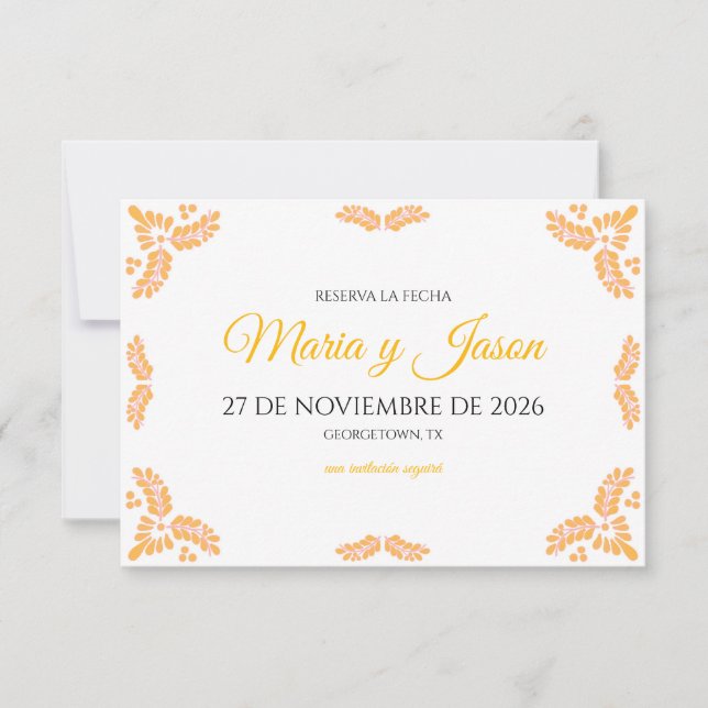 Talavera Yellow Floral Minimalist Spanish Wedding Spara Datumet (Framsida)