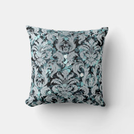 Tale Aquatic Damask Blue Grått Navy Sequin Kudde