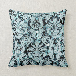 Tale Teal Aquatic Silver Damask Navy Sequin Kudde