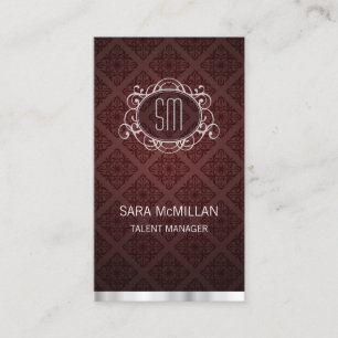 Talent Manager Elegant Red Damask Monogram Visitkort