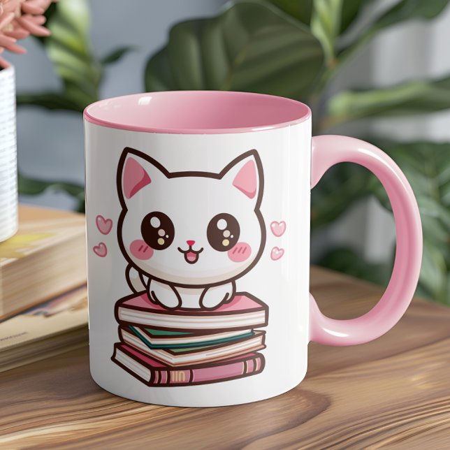 Talet och Svan gör min dag - Katt och Bokar Kaffemugg (This cozy and creative design is perfect for anyone who loves their pets as much as their books)