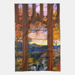 Tålformad glastiffany-utseende Viktoriansk brun bl Kökshandduk