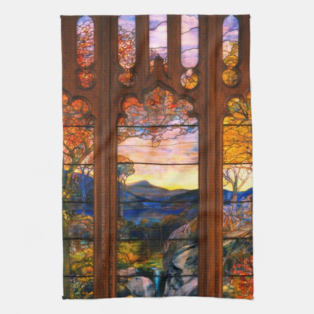 Tålformad glastiffany-utseende Viktoriansk brun bl Kökshandduk (Vertikal)