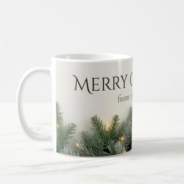 Talggrenar och Julbelysning Anpassat Namn Kaffemugg (Vänster)