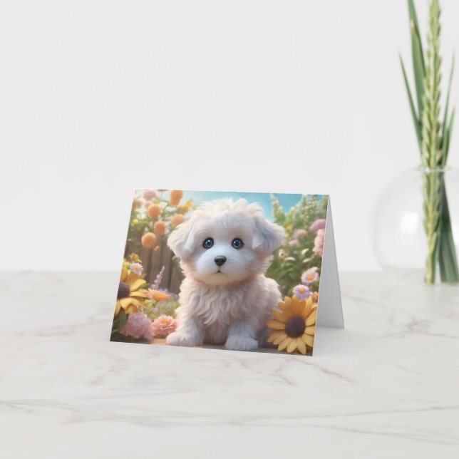 Tålig Cute Fluffy Puppy Blank Hälsning Kort (Framsida)
