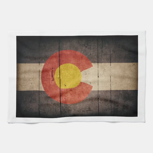 Tålig Flagga av trä Colorado Kökshandduk (Horisontell)