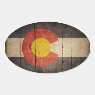 Tålig Flagga av trä Colorado Ovalt Klistermärke
