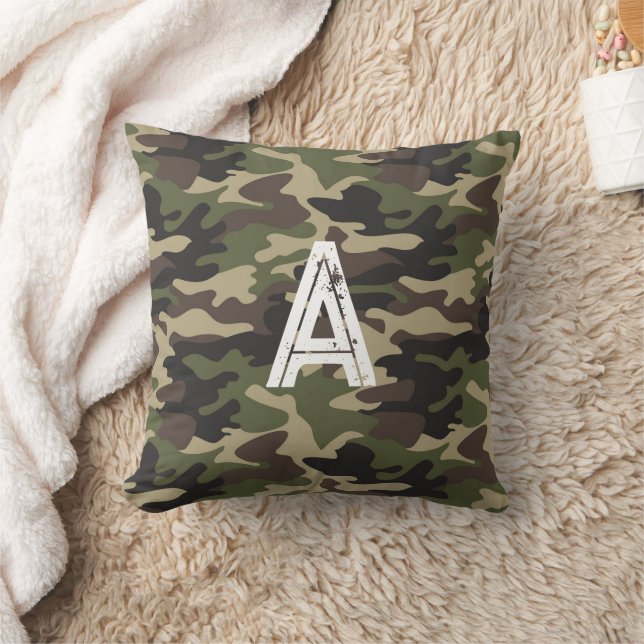 Tålig Monogram - första Grönten Brown Camouflage Kudde (Filt)