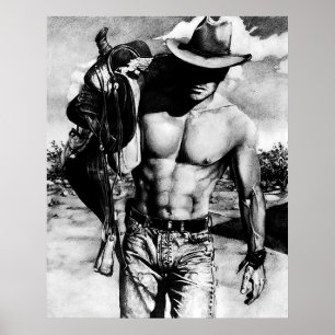 Tålig Perfekt Abs Cowboyta med sadeln Poster