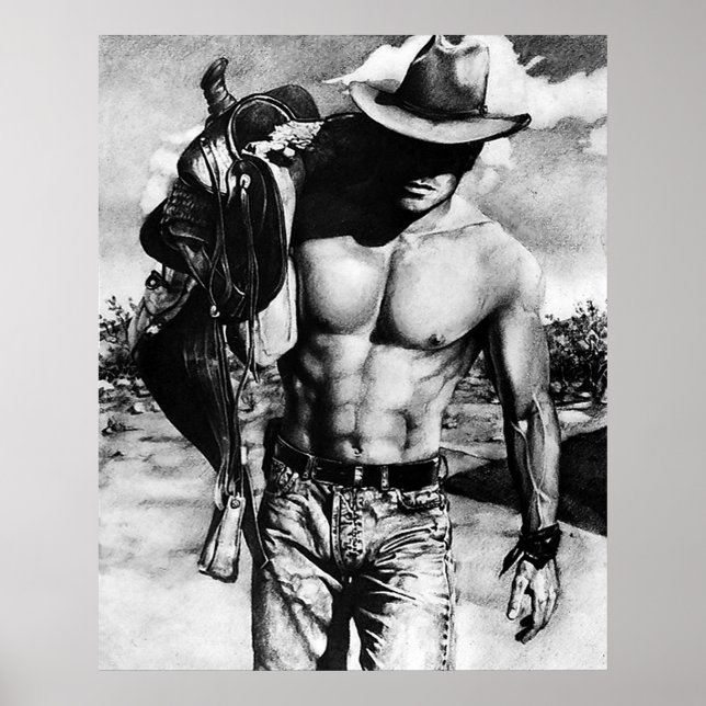 Tålig Perfekt Abs Cowboyta med sadeln Poster (Framsidan)