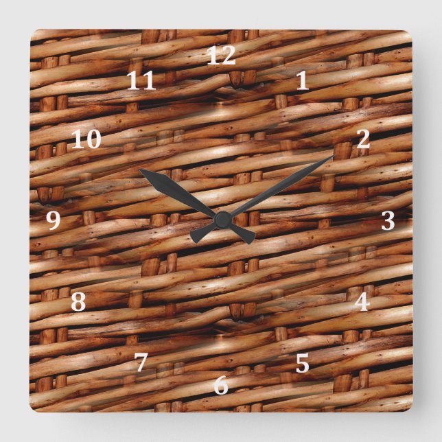 Tålig Wicker Basket-utseende Fyrkantig Klocka (Framsida)