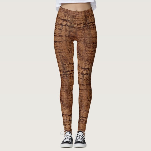 Tåligt Chestnut Oak Wood Grain-utseende Leggings (Framsida)