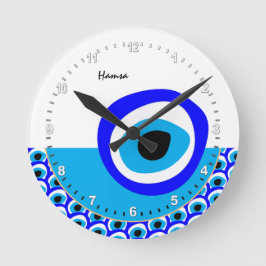 Talisman & Evil Öga Amulet, turkiskt/arabiskt vitt Rund Klocka