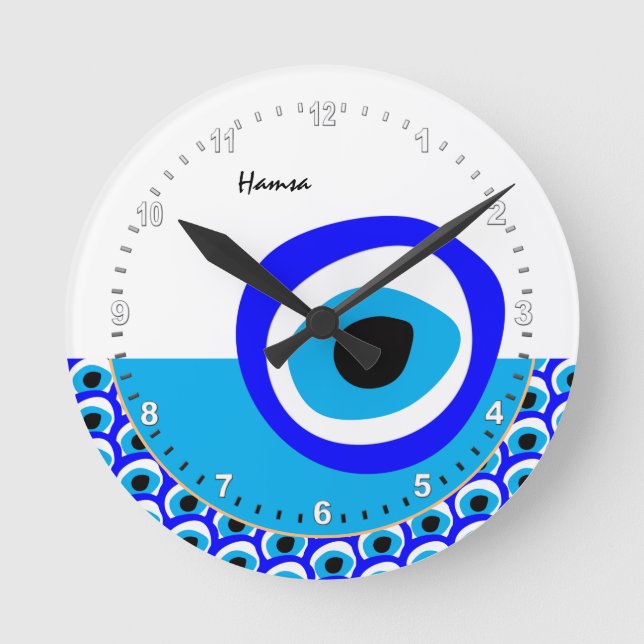 Talisman & Evil Öga Amulet, turkiskt/arabiskt vitt Rund Klocka (Framsida)