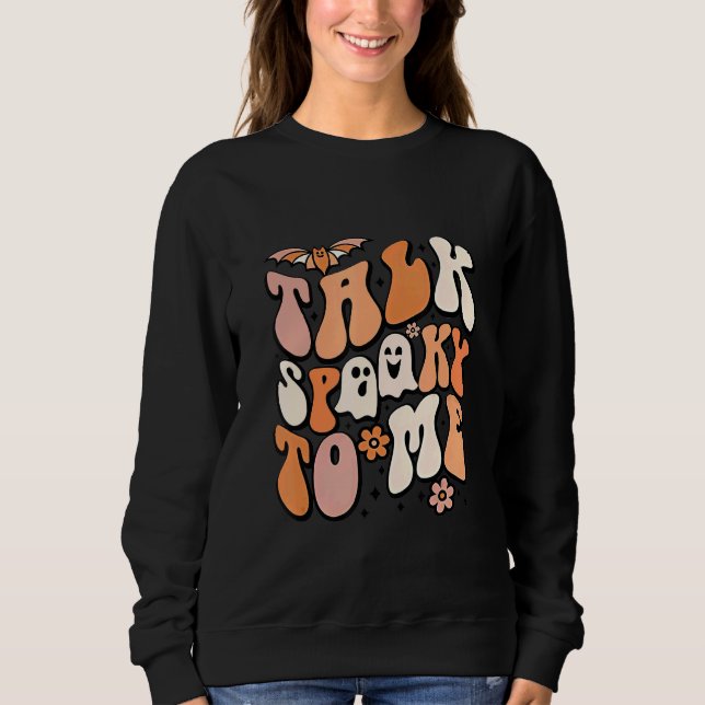 Talk Spooky To Me Spooky Vibes Ghost  Groovy Hallo T Shirt (Framsida)