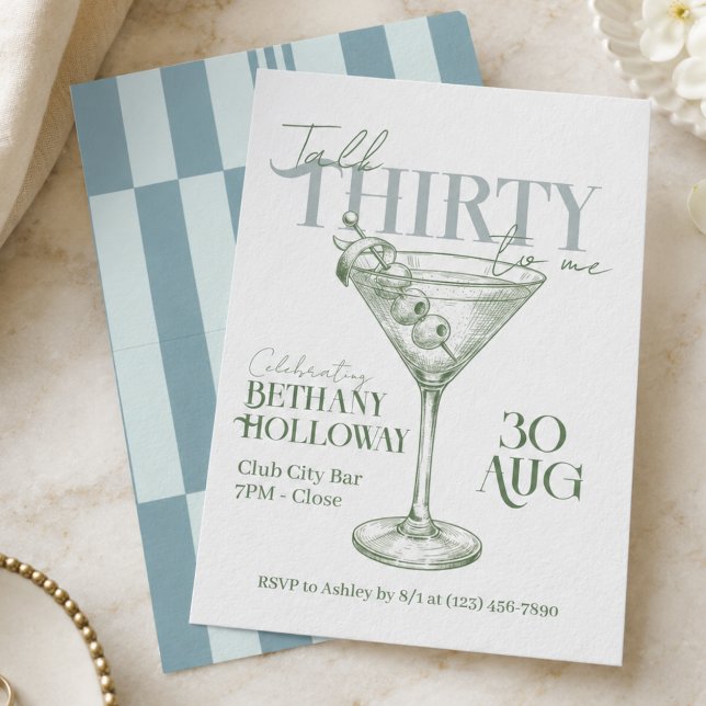 Talk Thirty To Me Martini Cocktail 30-årsfirande Inbjudningar (Talk Thirty To Me Martini Cocktail 30th Birthday Invitation)