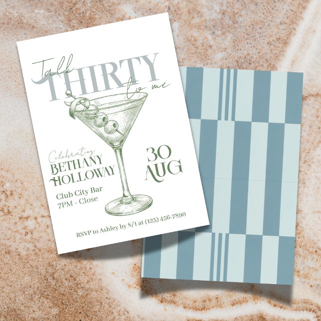 Talk Thirty To Me Martini Cocktail 30th Birthday Inbjudningar (Celebrate the big 3-0 with this stylish Talk Thirty To Me Martini Cocktail 30th Birthday Invitation!)