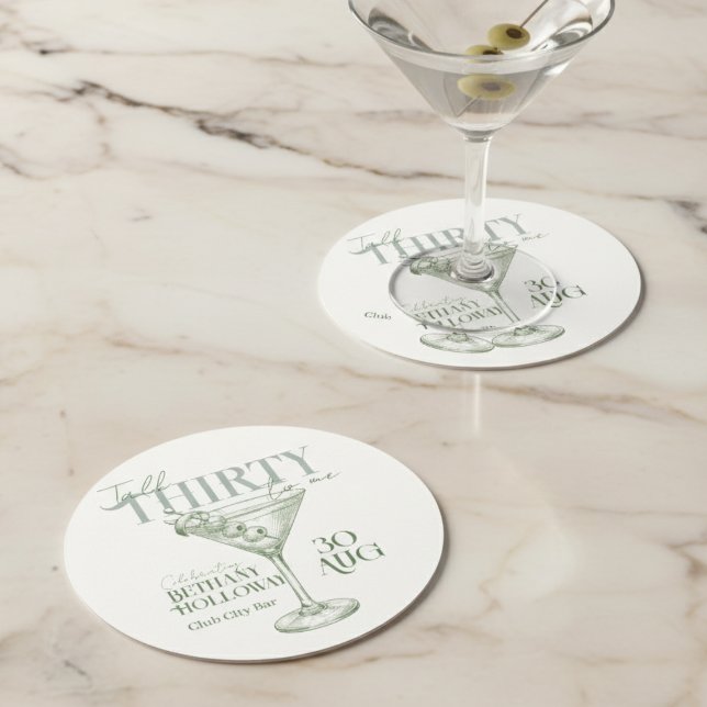 Talk Thirty To Me Martini Cocktail 30th Birthday Underlägg Papper Rund (Celebrate the big 3-0 with this stylish Talk Thirty To Me Martini Cocktail 30th Birthday Coaster! )