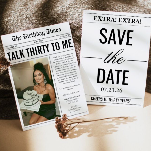 Talk Thirty To Me Newspaper 30th Birthday Inbjudningar (Skapare uppladdad)