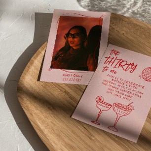 Talk trettio Red Rosa Drawn 30th Photo Roligt Birt Inbjudningar