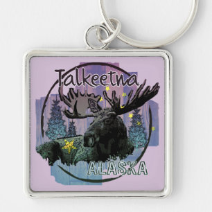 Talkeetna Alaska rustic moose keychain Fyrkantig Silverfärgad Nyckelring