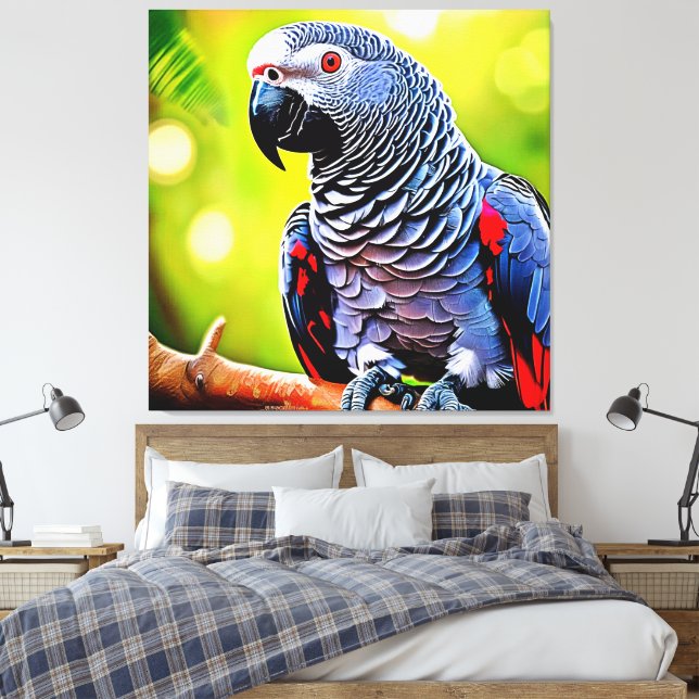 Talking African Grått Parrot Canvastryck (Insitu (sovrum))