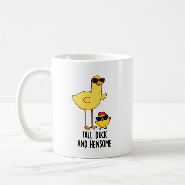 Tall Anka och Hensome Funny Animal Pun Kaffemugg (Vänster)