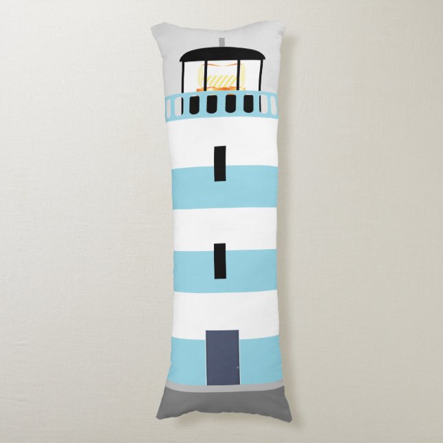 Tall Blue and White Stripey Lighthouse Kroppskudde (Framsidan Vertikal)