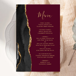 Tall Budget Black Guld Agate Burgundy Bröllop Menu