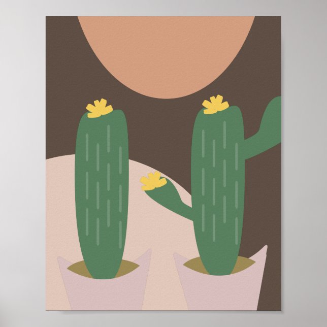 Tall Cactus Plant Poted Bohemian Shapes Wall Art Poster (Framsidan)